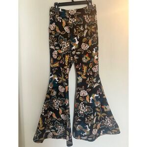 INC Black Floral Flare Pants 6 boho whimsigoth fairy floral black blue bell